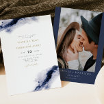 ANYA Bohemian Navy Blue Watercolor Wedding Invitation<br><div class="desc">This wedding invitation features bohemian navy watercolor splashes,  edgy golden font and an elegant minimal design. This is the perfect invitation for a winter or spring navy and gold wedding. Easily edit most wording and change out the photo on the backside for your personal touch.</div>