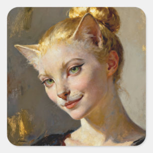 “Anya, Meticulously Content” – A Feminine Feline  Square Sticker