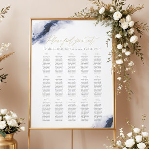 ANYA   Navy Blue Watercolor Gold Seating Chart