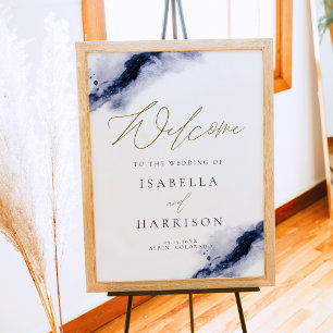 ANYA Navy Blue Watercolor Splash Gold Welcome Poster