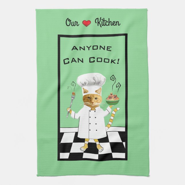 Anyone Can Cook! All-Green Kitchen Towel (Vertical)