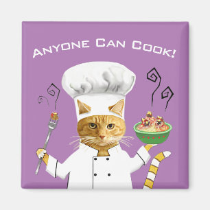 Anyone Can Cook! Cat Refrigerator Magnet (Purple)