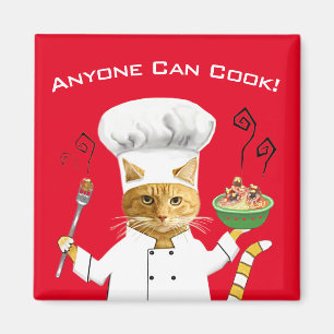 Anyone Can Cook! Kitty Refrigerator Magnet (Red)