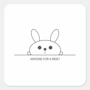 ANYONE FOR A RIDE BUNNY ILLUSTRATION SQUARE STICKER