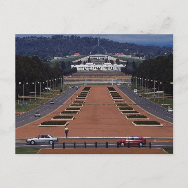 Anzac Parade and Parliament House, Canberra, Austr Postcard (Front)