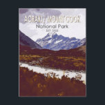 Aoraki Mount Cook National Park New Zealand Retro Postcard<br><div class="desc">Aoraki / Mount Cook vector artwork design. Aoraki / Mount Cook,  New Zealand's highest mountain,  and the eponymous village lie within the park.</div>