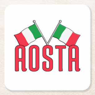 AOSTA Italy Flags Square Paper Coaster
