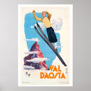 Aosta Valley Italy Vintage Ski Poster