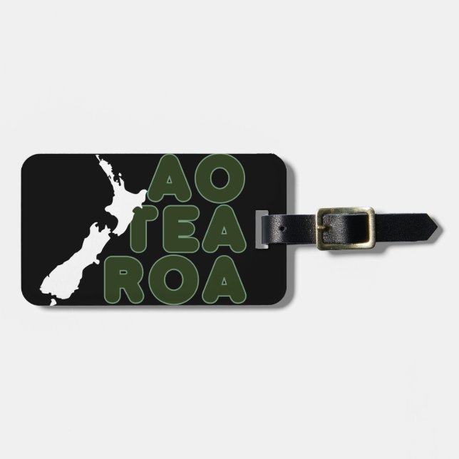 AOTEAROA NEW ZEALAND COUNTRY MAP KIWI NZ BLACK LUGGAGE TAG (Front Horizontal)