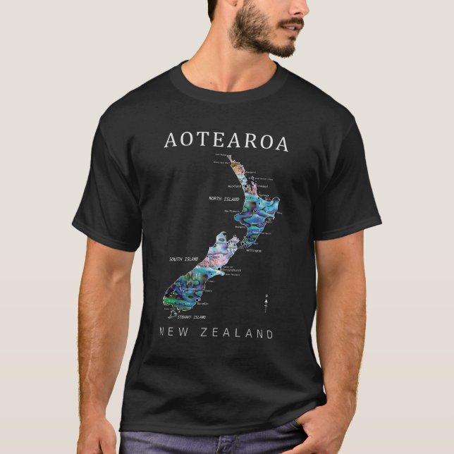 AOTEAROA NEW ZEALAND KIWI MAP T-Shirt (Front)