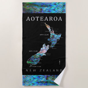 AOTEAROA NEW ZEALAND MAP PAUA BEACH TOWEL