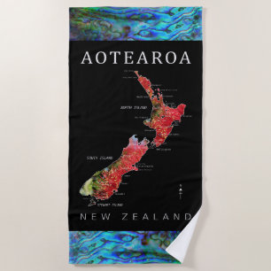 AOTEAROA NEW ZEALAND MAP POHUTAKAWA BEACH TOWEL