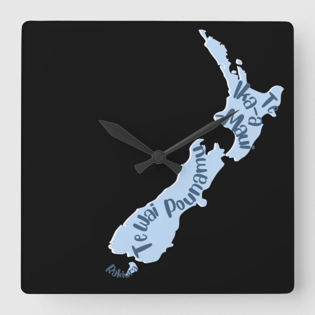Aotearoa NZ Map, Islands in Māori language Square Wall Clock (Front)