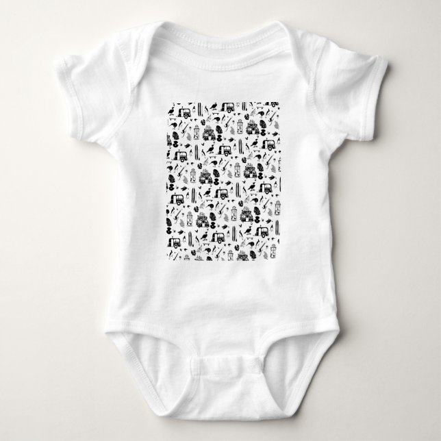 Aotearoa pattern black and white baby bodysuit (Front)