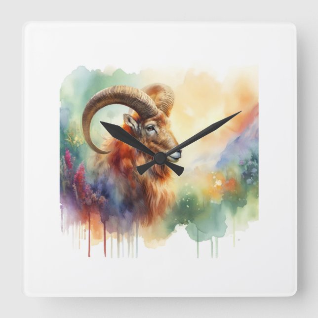 Aoudad 180624AREF120 - Watercolor Square Wall Clock (Front)