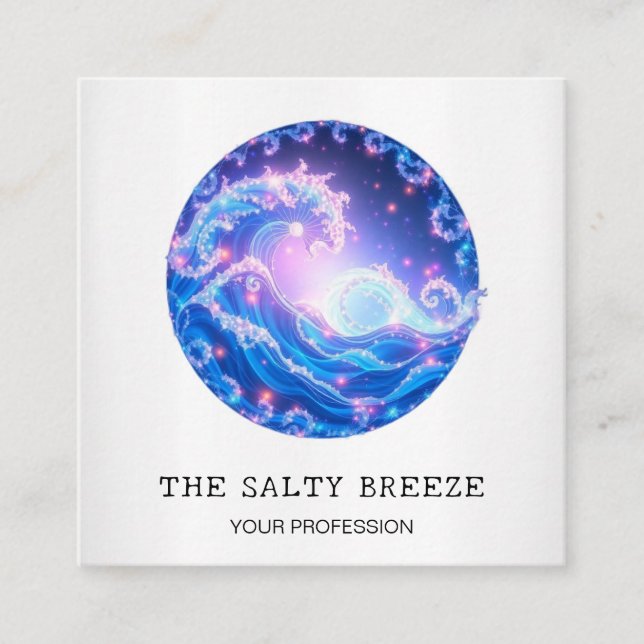 *~* AP13 Nautical Beach Dreamy Waves Sparkle 95  Square Business Card (Front)