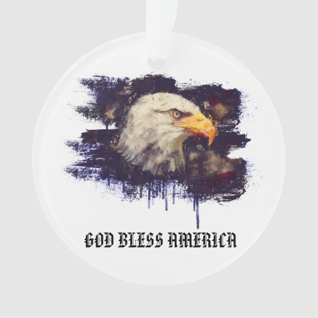 *~* AP16 Flag Patriotic EAGLE GOD BLESS AMERICA Ornament (Front)