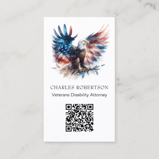 *~* AP16 - QR  Photo American Flag Bald Eagle Business Card (Front)