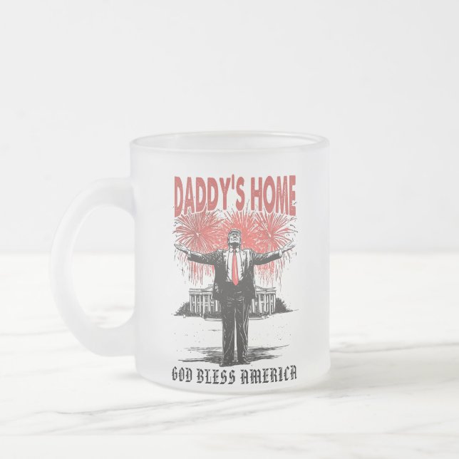 *~* AP16 Trump Daddy's Home MAGA White House Frosted Glass Coffee Mug (Left)