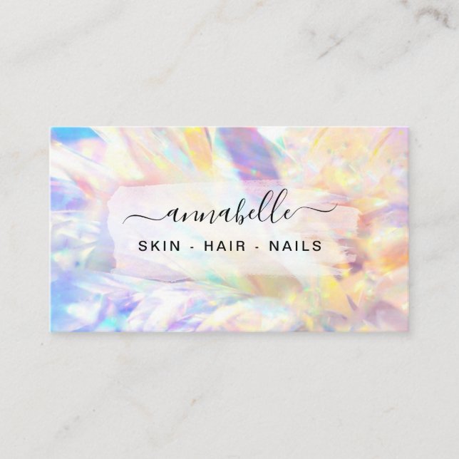 *~* AP26 OPAL Prism Rainbow Crystal Ethereal QR Business Card (Front)