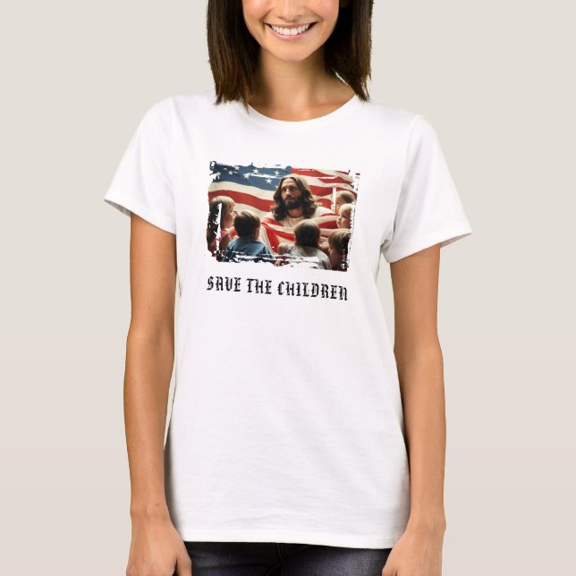 *~* AP27 Flag Patriotic Christian Children  Jesus  T-Shirt (Front)
