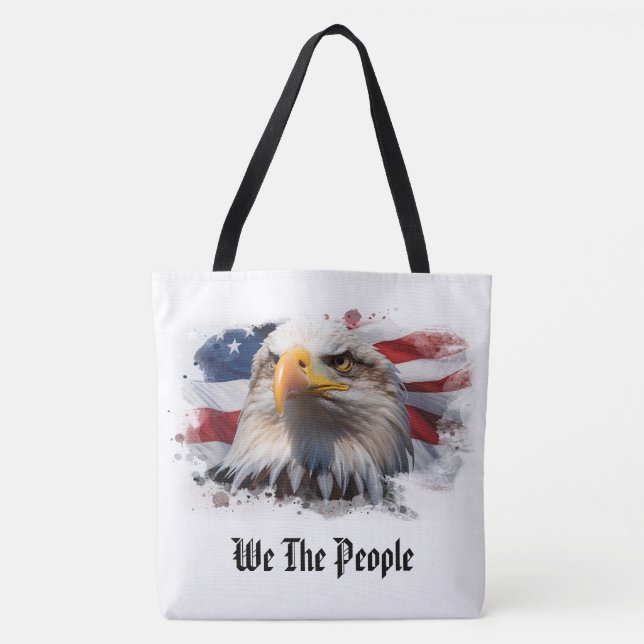 *~* AP27 Patriotic American Flag Bald Eagle Tote Bag (Front)