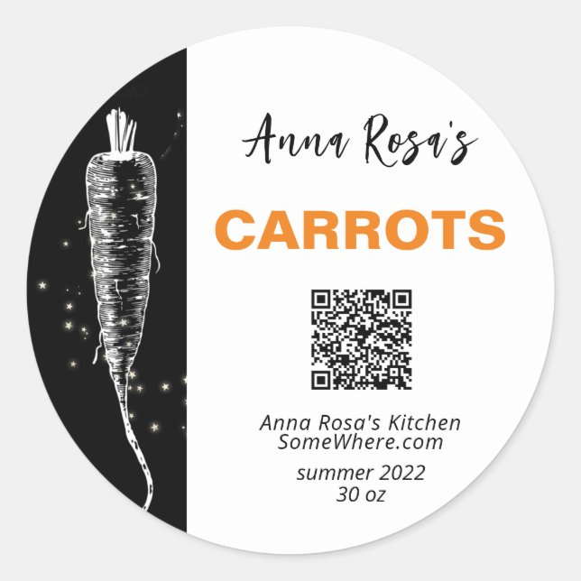 *~* AP30 CARROT - DEHYDRATED CANNING FREEZE QR  CL CLASSIC ROUND STICKER (Front)