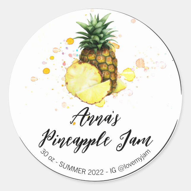 *~* AP30 PINEAPPLE Homemade Jelly Jam Preserves  Classic Round Sticker (Front)