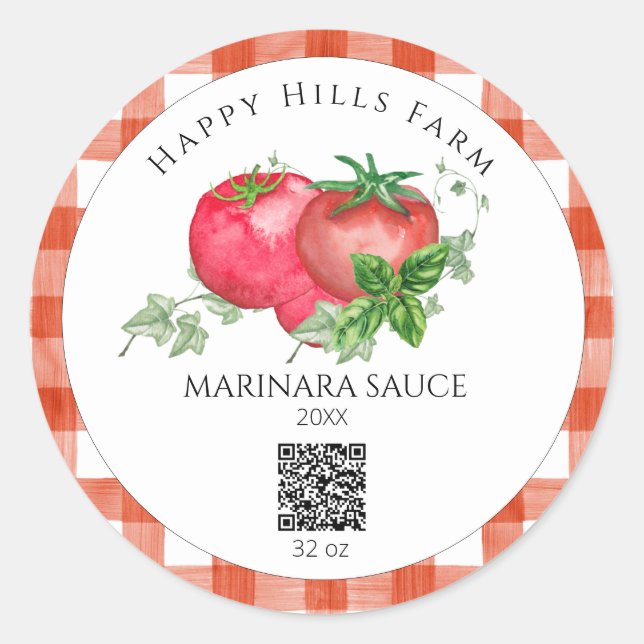 *~* AP30 Tomato LOGO Canning QR Jar Classic Round Sticker (Front)