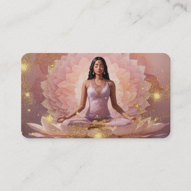 *~* AP32  Dusty Rose Stars Lotus Woman QR Mandala Business Card (Front)