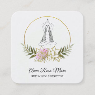 *~*  AP32 Gold Pink Lotus Yoga  Woman Energy   Square Business Card