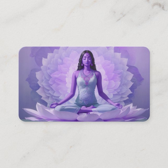 *~* AP32  Lavender Lotus Yoga  Woman QR Mandala Business Card (Front)