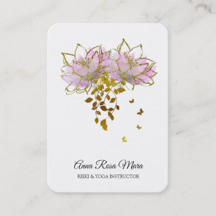 *~* AP32  Pink Lotus Butterfly  Floral Logo Zen QR Business Card