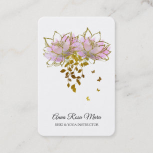 *~* AP32  Pink Lotus Butterfly  Flower Logo Zen QR Business Card