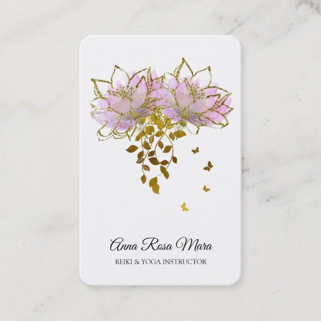 *~* AP32  Pink Lotus Butterfly  Flower Logo Zen QR Business Card (Front)