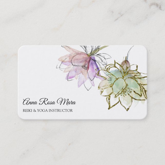 *~* AP32  Pink Lotus Yoga  Flower Zen QR Logo Business Card (Front)