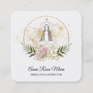 *~* AP32  Pink Lotus Yoga  Woman QR Logo Square Business Card