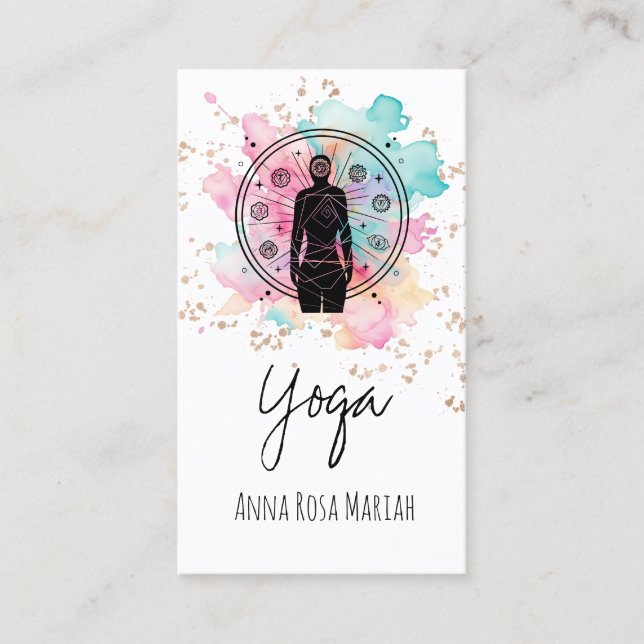 *~* AP33 Glitter Yoga Rainbow Chakra Spiritual  Business Card (Front)