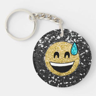 *~* AP40 Grinning QR Face Sweat Emoji Glitter Key Ring