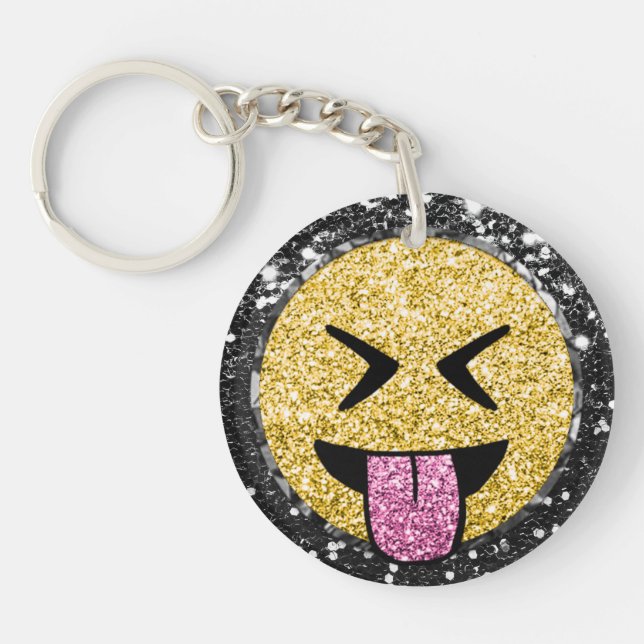 *~* AP40 Happy  QR Tongue Mouth Emoji Glitter   Key Ring (Front)