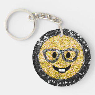 *~* AP40 Intelligent Glasses Nerd Emoji Glitter Key Ring