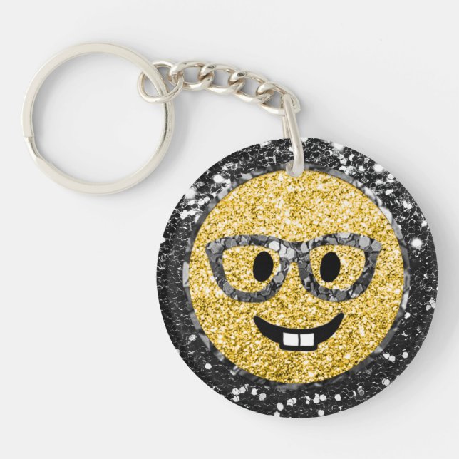 *~* AP40 Intelligent Glasses Nerd  Emoji Glitter   Key Ring (Front)