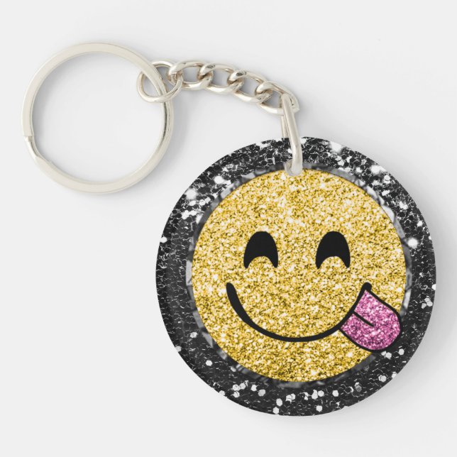 *~* AP40 Pink Tongue Side Flirting Emoji Key Ring (Front)