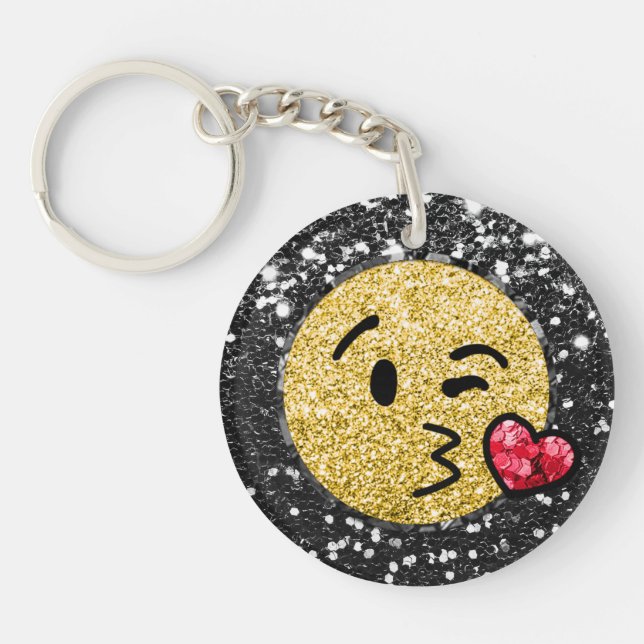 *~* AP40 Red Heart QR Blow a Kiss Emoji Glitter  Key Ring (Front)