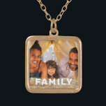 *~* AP42 FAMILY Photo Picture Gold Glitter  Gold Plated Necklace<br><div class="desc">SQUARE GOLD NECKLACE - GLITTER and White Block Letters (search id AP42 for similar designs on various products ) * Energetically Enhanced remembrance Keepsake memories memory family. Upload your family picture. Right now the text reads "FAMILY" A text area is available. Personalise Customise the font colour , font size actual...</div>