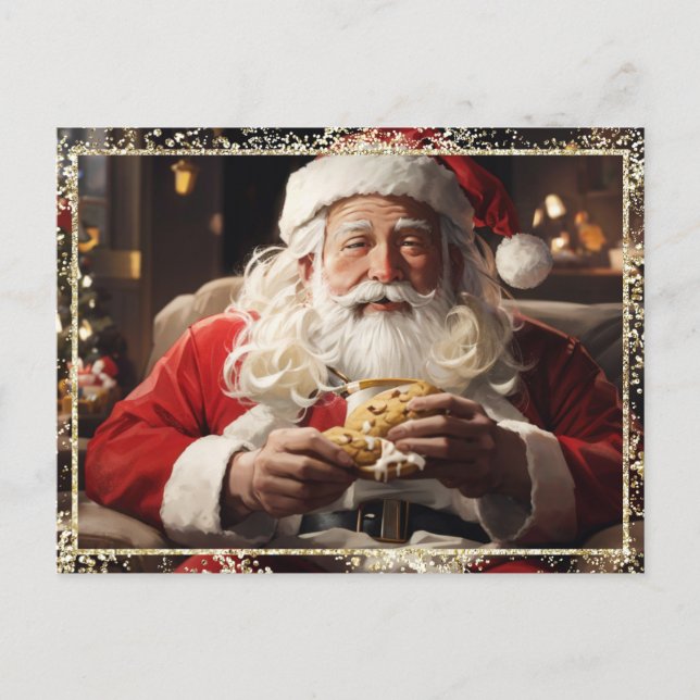*~* AP44 Christmas Santa Cookies PHOTO Glitter Holiday Postcard (Front)