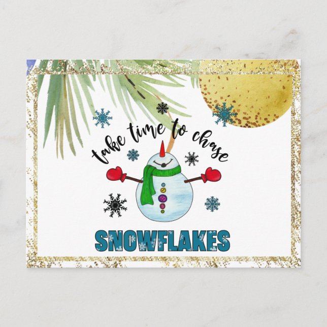 *~* AP44  Taste Snow Christmas Snow Man PHOTO  Holiday Postcard (Front)