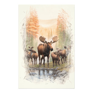 *~* AP49 MOOSE HERD Forest STREAM Artsy Photo Print