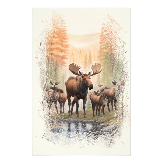 *~* AP49 MOOSE HERD Forest STREAM Artsy Photo Print (Front)