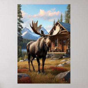 *~* AP49 MOOSE Stream Nature Cabin Forest Poster